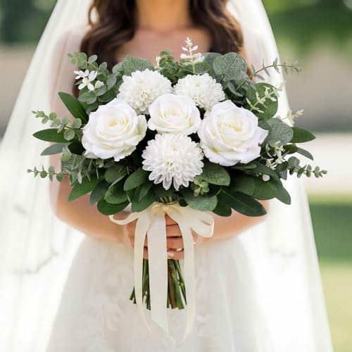Yinder 120 Pcs 7 Kinds Artificial Eucalyptus Stems and Faux Flowers Bulk Mixed Fake Greenery Silver Dollar Eucalyptus Leaves Artificial Baby's Breath Dandelions for Wedding DIY Vase Floral Bouquets