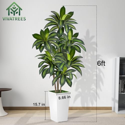 VIVATREES Dracaena Tree 6FT Artificial, 72in Tall Faux Dracaena Tree with 15.7 White Planter, Fake Potted Tree for Indoor & Outdoor Home Office Decor - style: 6ft-white