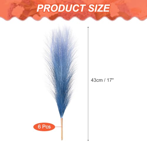 PATIKIL 17 Inch Faux Pampas Grass, 6 Pcs Boho Decor for Home Decoration Artificial Tall Fluffy Stems for Wedding Flower Party Vase Arrangement Centerpieces, Gradient Dark Blue - color: Dark Blue