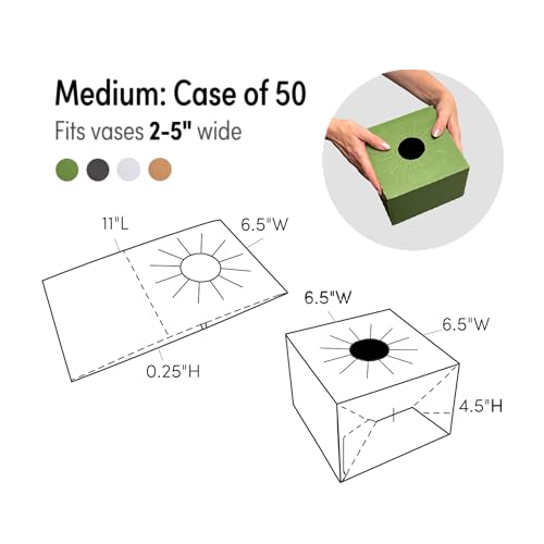 Holiday Designs - Pop-Up Florist Delivery Box, Heavy Duty Corrugated Cardboard Vase Boxes for Secure Floral Arrangements During Transport, 6.5 x 6.5 x 4.5 (Green, Medium: Case of 50) - color: Green, size: Medium: Case of 50
