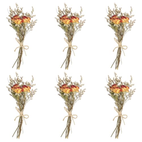 PATIKIL Mini Dried Flower Bouquet, 6 Pcs Rose Natural Wildflower with Stem Decor Baby's Breath Boho Floral Plant Flower for Crafts DIY Photo Props Gift Wedding Decor, Light Red - color: Light Red