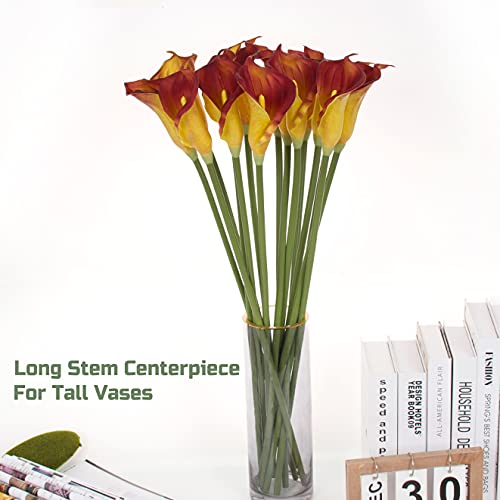 10pcs Calla Lilies Artificial Flower,26'' Long Stem Artificial Calla Lily Flowers,Realistic Arum Lilies for Wedding Bridal Bouquet Home Decor Centerpiece,Dark Red - color: Dark Red
