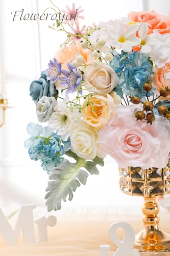 Floweroyal Artificial Flowers Combo Fairy Blue Flowers Mix Silk Flowers Fake Roses with Stems for DIY Wedding Bridal Bouquets, Baby Shower, Floral Arrangement, Table Centerpieces, Home Decorations. - color: Fairy Blue&pink