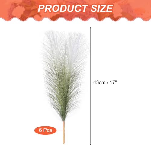 PATIKIL 17 Inch Faux Pampas Grass, 6 Pcs Boho Decor for Home Decoration Artificial Tall Fluffy Stems for Wedding Flower Party Vase Arrangement Centerpieces, Gradient Dark Green - color: Dark Green
