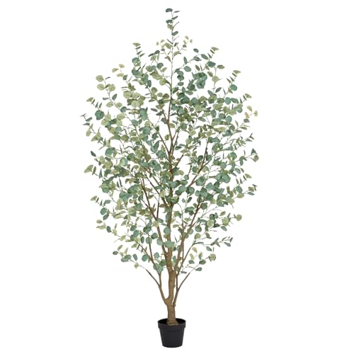 8FT Artificial Eucalyptus Tree Indoor, Faux Eucalyptus Tree with 901 Silk Leaves, Tall Fake Tree - Artificial Tree Indoor for Living Room Office Bedroom Home Decor - size: 8ft