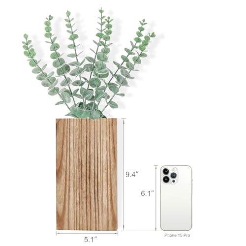 Dahey 2 Pack Wood Wall Planter Vase with Artificial Eucalyptus Farmhouse Wall Hanging Decor Pocket Planter for Indoor Fake Plants Greenery Flowers, livingroom Bedroom Kitchen Home Office Decoration - color: Natural