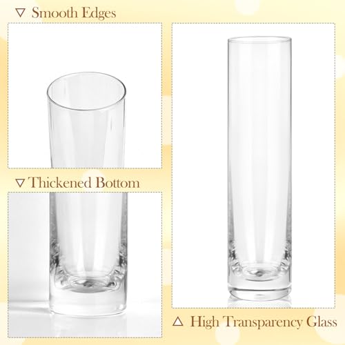 Set of 16 Glass Cylinder Bud Vases for Centerpieces, 7.5” H x 1.8” W, Small Flower Vases, Handmade Slim Vase, Single Rose Vase for Wedding Events Home