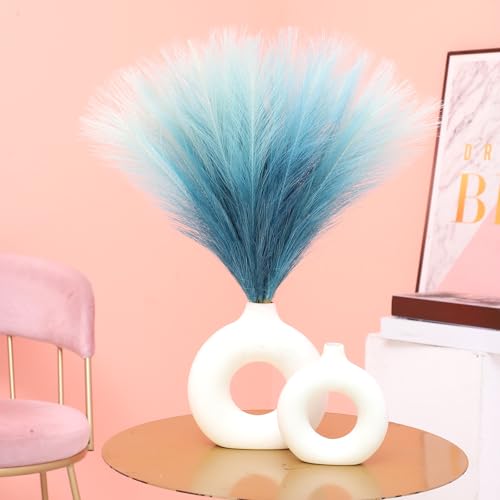 Ureymx Faux Pampas Grass Decor 17.7 Inch 6pcs, Pompas Grass Flower Arrangement and Vase Filler Artificial Pampas Grass Short Decor for Boho Home Wedding Decoration (Gradient Blue) - color: Gradient Blue, size: 17 Inch 6 Pcs