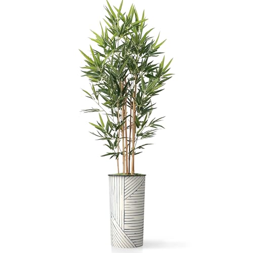 Artificial Tree in Geometric Pattern Planter, Fake Bamboo Silk Tree for Indoor and Outdoor Home Decoration - 70" Overall Tall (Plant Pot Plus Tree) - style: Bamboo
