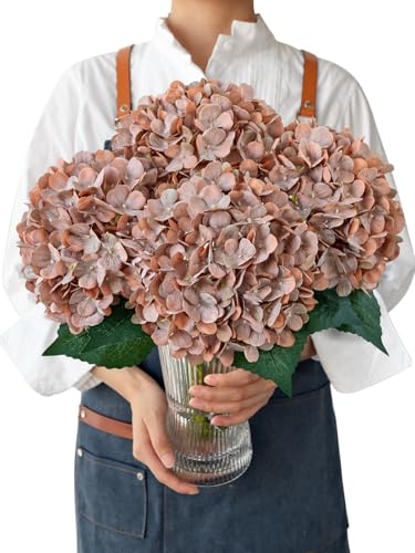 JINWOE Fall Boho Hydrangea Artificial Flowers,4PCS 21" Silk Real Touch Flowers, Faux Flowers Fake Artificial Hydrangeas with Stems for Bouquet Table Centerpieces Halloween - color: Grey Coffee