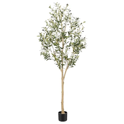 Realead Artificial Olive Tree 6FT - Tall Faux Olive Tree with Realistic Leaves and Natural Trunk - Indoor Fake Olive Tree with Black Pot - Artificial Trees for Home Office Living Room Decor - size: 6ft