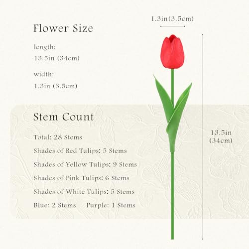 28Pcs Tulips Artificial Flowers Real Touch PU Faux Tulips Colorful Fake Flowers for Home Decor - Easter Spring Table Arrangement in Vase (Bedroom, Living Room, Kitchen) - color: Multicolor-28