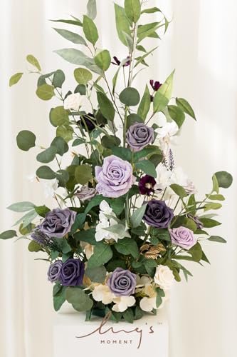 Ling's moment 41" Tall Free Standing Artificial Flowers Arrangements 2 pcs Wedding Arch Altar Stage Decorations Lilac Gold for Ceremony Reception Rose Fake Floral Party Outdoor Centerpieces Decor - color: Prpl-lilac & Cream