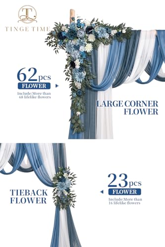 TINGE TIME Wedding Arch Flowers Kit - Deluxe 5pcs Artificial Floral Swag with 3 Sheer Drapes, Realistic Silk Flower Arrangements for Wedding Ceremony Arbor Backdrop Reception Party Home Decor - color: Dusty Blue