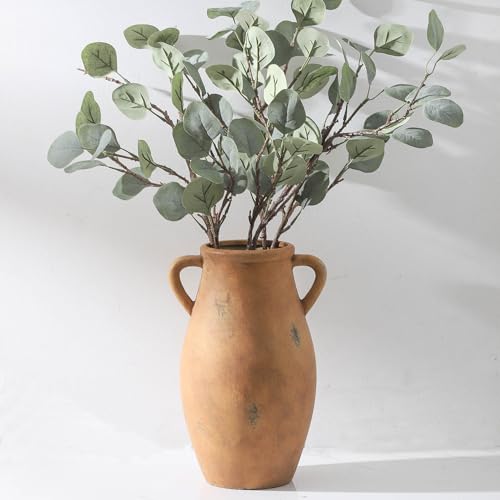 Large Ceramic Flower Vase,11.3 inch Terracotta Vase with 2 Handles, Rustic Farmhouse Vases, Decorative Pottery Flower Vases for Home Decor, Living Room Shelf Decor, Table - color: 102-2-11.3in