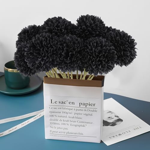 Rowfad 12 Pcs Black Artificial Chrysanthemums Flowers Silk Fake Mums Flowers for Halloween Ghothic Wedding Table Centerpiece Christmas Home Decor (12, Black) - color: Black