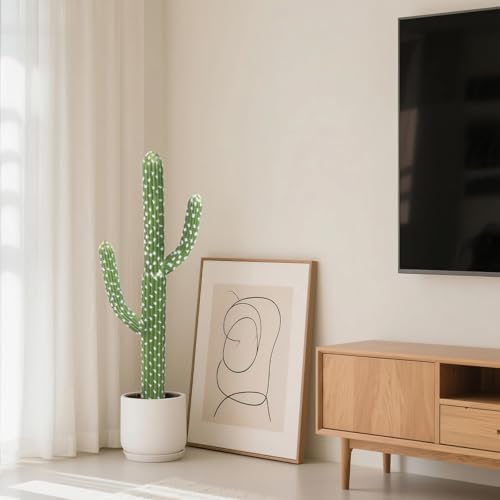 momoplant Artificial Cactus Succulent Plant, 34 Inch Tall Faux Fake Desert Cacti Plant with Black Planter for Home Garden Office Floor Decor - size: 34inch-new green