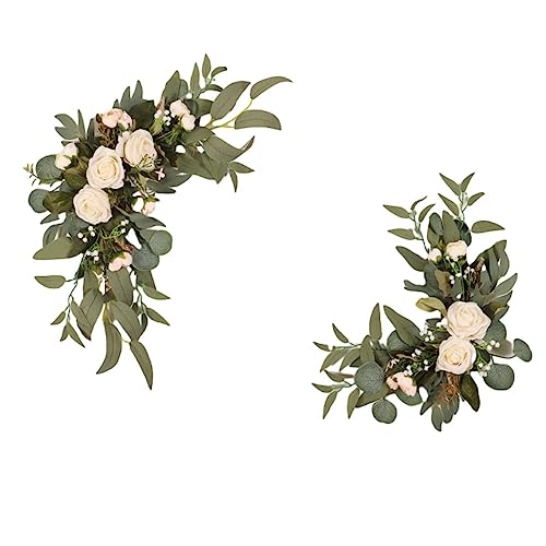GOLDY&WENDY Elegant White Rose Outdoor Wedding Decor Flower Swag Artificial Silk Wedding Party Reception Entrance Welcome Sign Decor Set of 2 - color: D1-white Rose