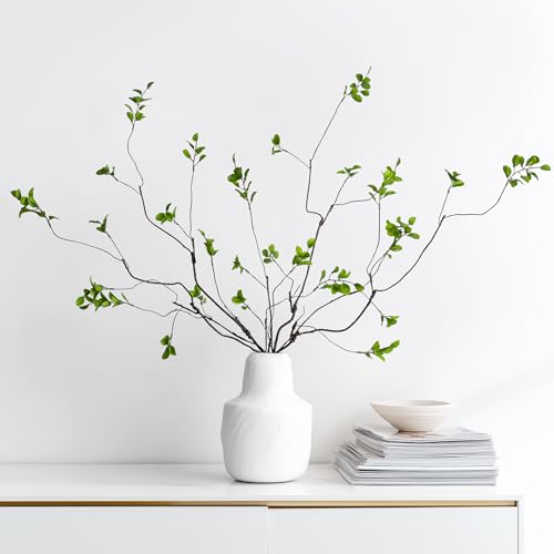 Ttranewsoo 4 Pcs Fall Stems Artificial Ficus Branches, 35.4 Inch Faux Eucalyptus Stems Fall Decor, Fake Leaves Fall Decorations for Home, Autumn Table Decor Fall Branches for Vase Green - color: Green2