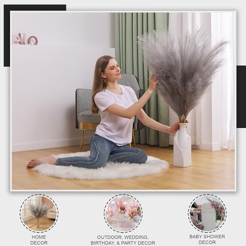 7 Pcs 45" Faux Pampas Grass – Fluffy Artificial Pompous Grass for Tall Floor Vase, Non-Shedding Home Decor, Boho Wedding Flowers, Baby Shower Centerpieces, Bedroom & Living Room Decor (Grey) - color: Grey