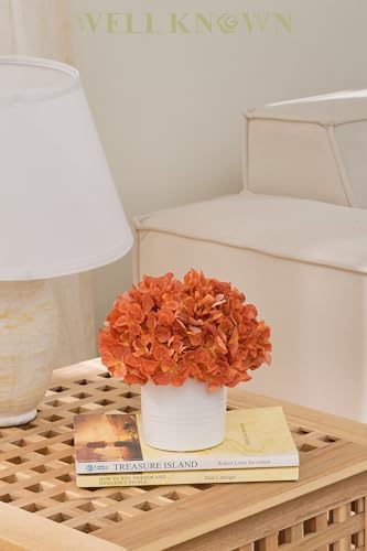 Artificial Hydrangea Flowers in Vase, Fake Flowers with White Ceramic Vase Small Faux Pot Floral Arrangement for Home Desktop plant Kitchen Bathroom Coffee Table Centerpiece Decor (Burnt Orange) - color: Hydrangea, Burnt Orange