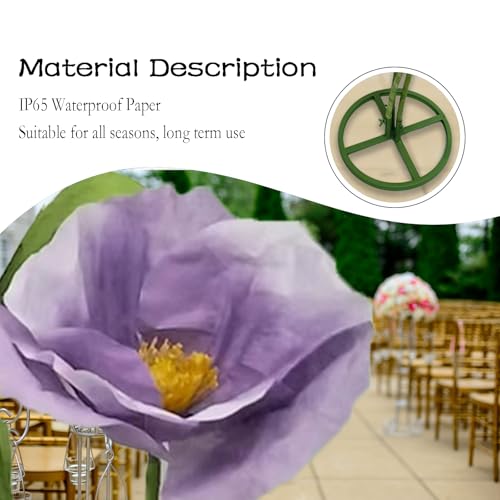 3PCS Purple Giant Artificial Flower 3D Realistic Flowers Made of Waterproof Paper Durable Easy Maintenance Perfect for Home Garden Weddings Hotel Events Christmas Graduation Party Decorations - color: Purple