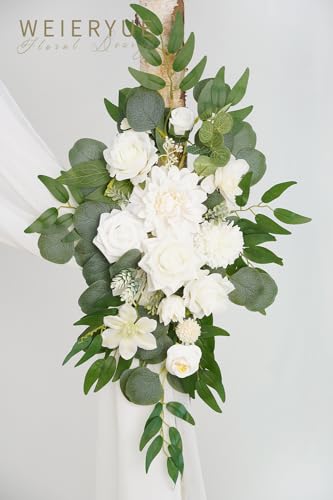 Artificial Wedding Arch Flowers Kit(Pack of 3),2Pcs Artificial Flower Arch Decor,1Pcs Sheer Drape for Wedding Ceremony Arbor for WeddingCeremony (Fairy White) - color: Fairy White