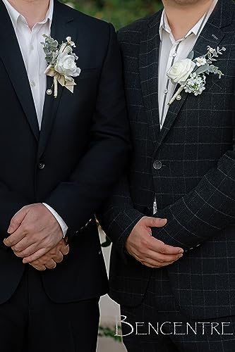 Ivory Boutonniere for Men,Prom boutonnieres, White boutonnere,Groom and Groomsmen Boutonniere for Wedding Ceremony Anniversary, Formal Dinner Party and Grad Night (Set of 6) - color: Ivory, size: set of 6