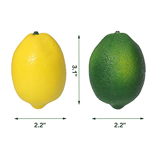 Fake Fruit Artificial Lemons 24 Pcs, Faux Lemon Leaves 12 Pcs Lifelike Fake Lemon Decor for Kitchen Table Cabinet Party Plastic Fruits Photography Prop