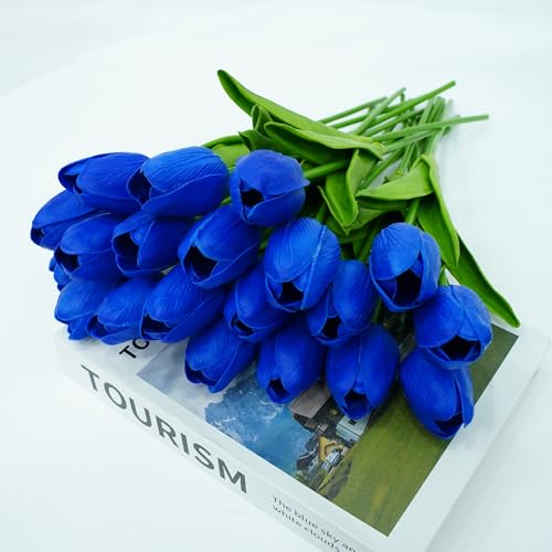 20pcs Blue Tulips Flowers Fake Tulips Artificial Flowers 13 Inch for Mother's Day Easter Gifts in Home Kitchen Wedding Dining Table Decorations - color: Blue
