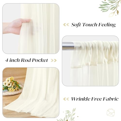 10ft x 8ft Ivory Backdrop Curtain with Lights String for Parties, Sheer Tulle Wedding Photo Backdrops Drapes for Baby Shower Birthday Party Decorations Background for Photography - color: Ivory, size: W5' x H8'(2 panels)