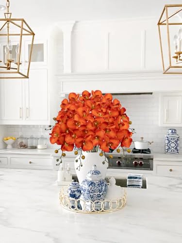 DILATATA 6PCS 32" Artificial Orchid Stems Orange Butterfly Orchid Faux Phalaenopsis Flowers for Home Wedding Centerpieces Office Table Decorations Real Touch Silk Orchids for DIY Floral Arrangements - color: Orange
