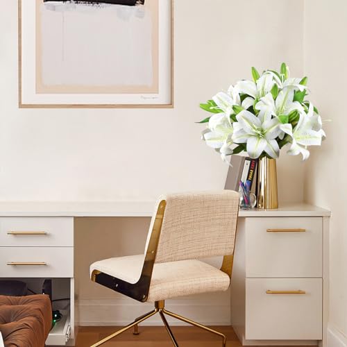 12 Pcs White Artificial Lily Flower, Realistic Long Stem Real Touch Stargazer Lily, Faux Lily Flower Fake Floral with Rods for Home Party Wedding Table Centerpiece Garden DIY Craft Decoration