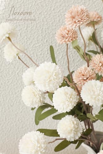 Floroom 9pcs Beige Ivory Mix Faux Silk Mums Artificial Flowers, Bulk Fake Small Mini Chrysanthemums with Stems for DIY Wedding Centerpieces Floral Arrangements Vase Fillers Home Decorations - color: Beige & Ivory, size: 9pcs