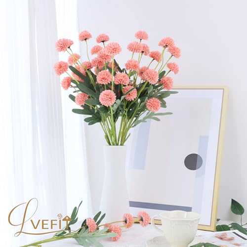LVEFIT 10 Pcs Coral Peach Kiku Flower Fake Mums Long Stem Flowers,Faux Kiku Flower Bulk,Silk Flowers Mini Chrysanthemum Floral Arrangements,Artificial Flowers Chrysanth Mini Fake Flower - color: Coral Peach