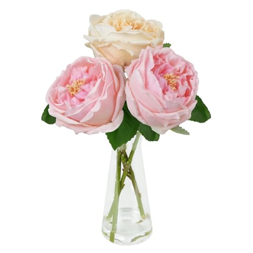 Zythrem Fake Flowers in Vase Artificial Flowers with Vase Pink Peonies with Artificial Water Silk Flower Arrangements for Dining Table Centerpiece Office Bathroom Coffee Kitchen Decoration - color: Pink&white