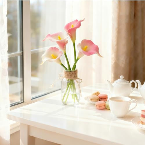 Purple in White Calla Lily 4Pcs Artificial Flowers Bouquet for Wedding Bride Shower Blessing Gift Home Decoration Faux Calla Lilies Flower - color: Purple in White