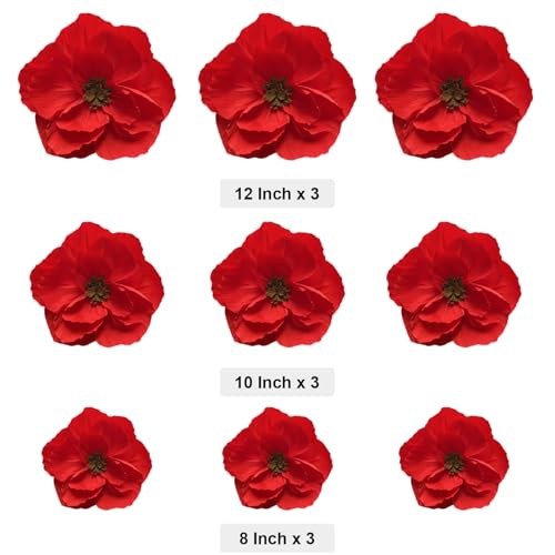 BRT Bearingshui Red Paper Flowers Decoration for Wall Total 9 Pcs, Artificial Flowers for Wedding Decor,Flower Backdrop Decor, Baby Bridal Shower Birthday Party, Red 3D Wall Flowers Decor - color: Red