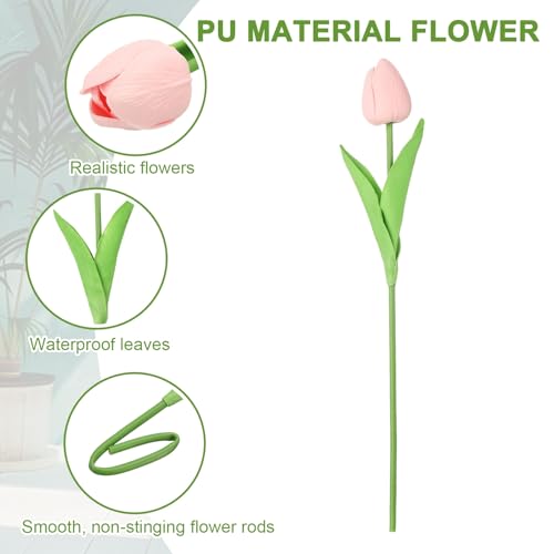 uxcell 20pcs Tulips Artificial Flowers, Faux Flowers Silk Fake Tulip Stems Real Touch for Wedding Bouquet Centerpiece Table Party Decoration(Candy Pink) - color: Candy Pink