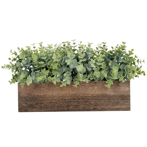 Velener 14" Artificial Eucalyptus Plants in Rustic Rectangular Wooden Planter Box, Fake Plants for Dining Room Centerpiece, Farmhouse Faux Plants for Mantel/Kitchen/Bathroom/Coffee Table Decor - color: Eucalyptus