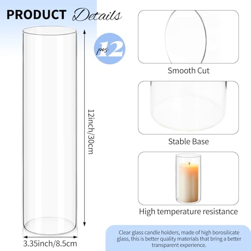 12Pack Glass Cylinder Vases for Centerpieces - 12 Inch Tall Flower Vase for Wedding Decorations, Floating Candle Holder Vase Bulk,Glass Hurricane Candle Holders for Table Shelf, Party, Home Decor - size: 3.35×12inch