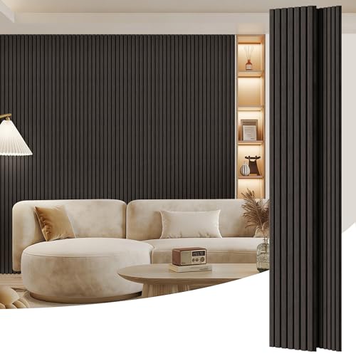 2 Pack Wood Panels for Wall, 108" x 11" Wood Slat Acoustic Panels, Acoustic Wall Panels for Interior Wall Decor, Sound Absorbing Wall Panels for Noise Reduction and Decoration, Smoky Walnut - color: Smoky Walnut, size: 2PCS-108" x 11"