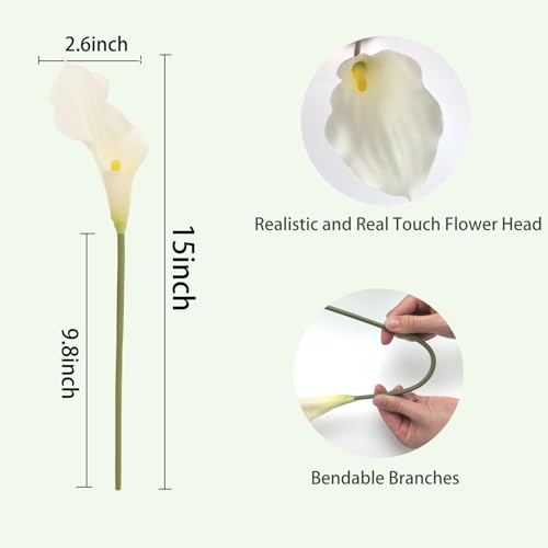 12 PCS White Calla Lily Artificial Flowers,14.6" Faux Calla Lilies Flower Real Touch Silicone Fake Lilies Flowers for Home Decor,DIY Wedding Centerpieces, Indoor Floral Arrangements - color: White