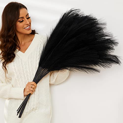 Black Pampas Grass, 9 PCS 37''/3.1FT Tall Fluffy Fake Pompas Floral, Large Artificial Pompous Grass Branches for Floor Vase Fillers, Boho Farmhouse Room Wedding Decor (Black) - color: Black