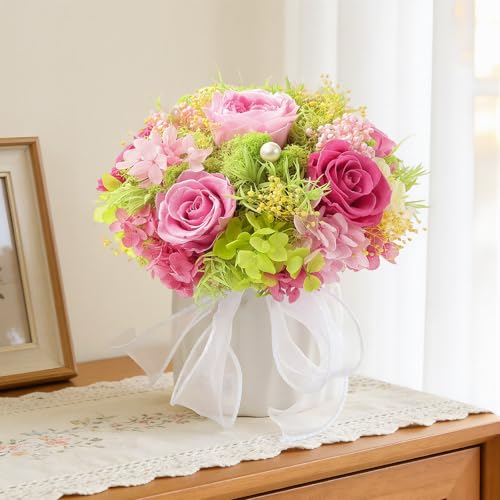 Preserved Flower Bouquet with Vase for Delivery Prime | Natural Forever Rose Gift For Women (Yellow & Champagne Eternal Floral Arrangement) - color: Champagne