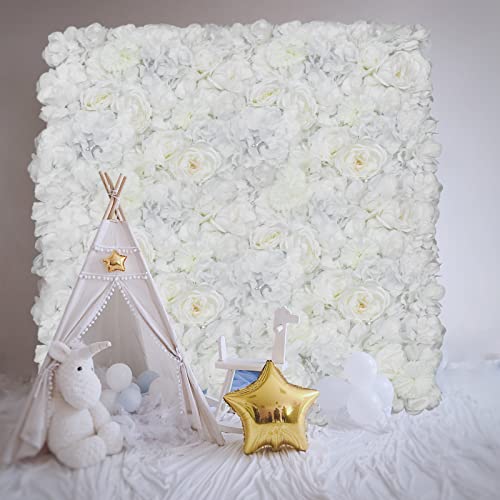 Artificial Flower Wall Panels, Silk Wedding Flower Wall Backdrop Panel, 3D Floral Panel Artificial Floral Wall Mat Flower Screen for Photo Party Wedding Wall Background Decor (6PCS Ivory White) - color: 6pcs Ivory White