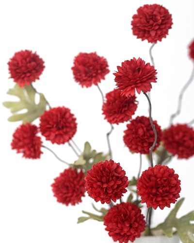 DuHouse 6pcs Artificial Flowers Faux Silk Pompon Mum,Silk Small Mini Chrysanthemum Ball with Stems for DIY Bouquets Centerpieces Vase Home Table Kitchen Decorations(Dark Red) - color: Dark Red, size: 6pcs