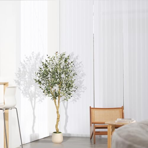 FEELEAD 5ft Faux Olive Tree Artificial Indoor with Planter - Realistic Potted Silk Olive Tree with Natural Looking Trunk, Fake Tree for Home Office Living Room Decor, Weighted Base - size: 5ft