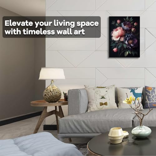 WOXZQ Peony Bouquet Wall Art, pink plum peonies, romantic wall decor, laminated paper unframed canvas print, floral poster artwork, for bedroom living room gift, 12x15 inch - color: Dark Peony Elegance