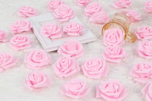 100pcs Foam Rose Artificial Flower Heads, 3-Inch Light Pink Fake Flower Heads Stemless Rose Flowers Bulk for DIY Crafts,Wedding Bouquets Party Baby Shower Home Decor (Light Pink) - color: Light Pink, size: 100PCS
